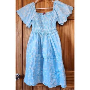 Simply Southern Women’s Blue Daisy Smocked Dress Size S Flutter Sleeve Cotton